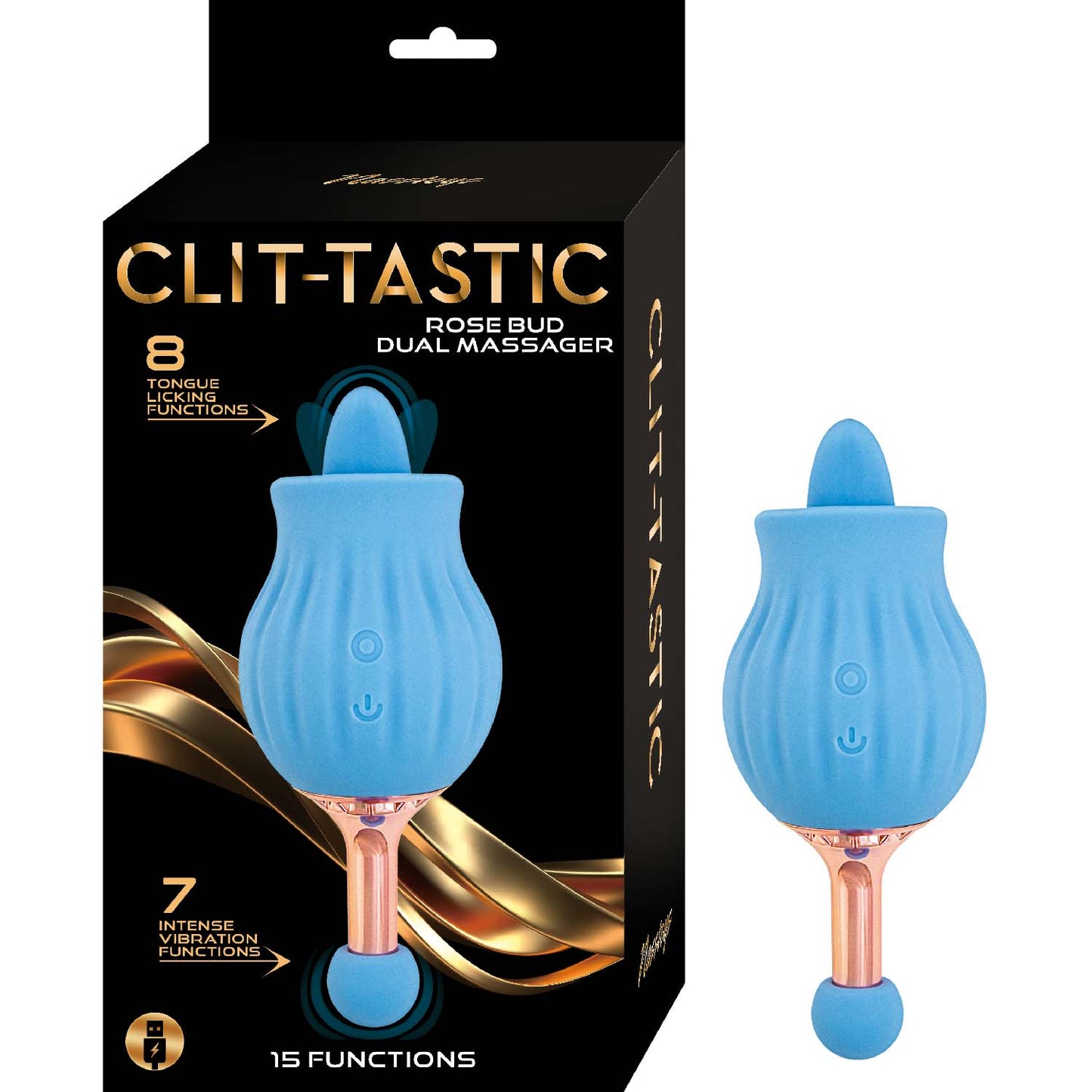 Clit-Tastic Rose Bud Dual Clitoral Massager Blue