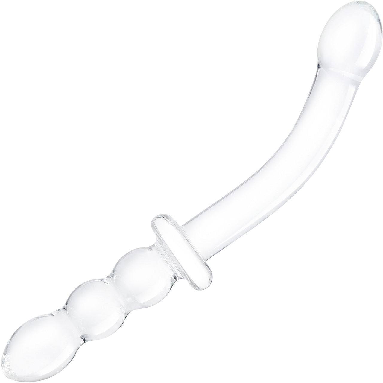 G-Spot Glass Ribbed Dildo w/ Handle Grip