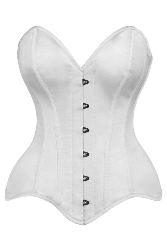 White Satin Steel Boned Overbust Corset