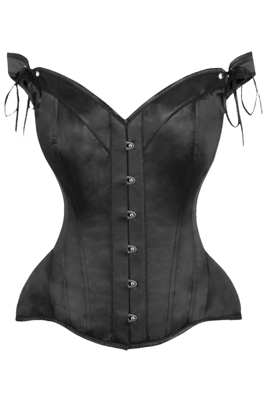 Black Satin Steel Boned Corset with Straps