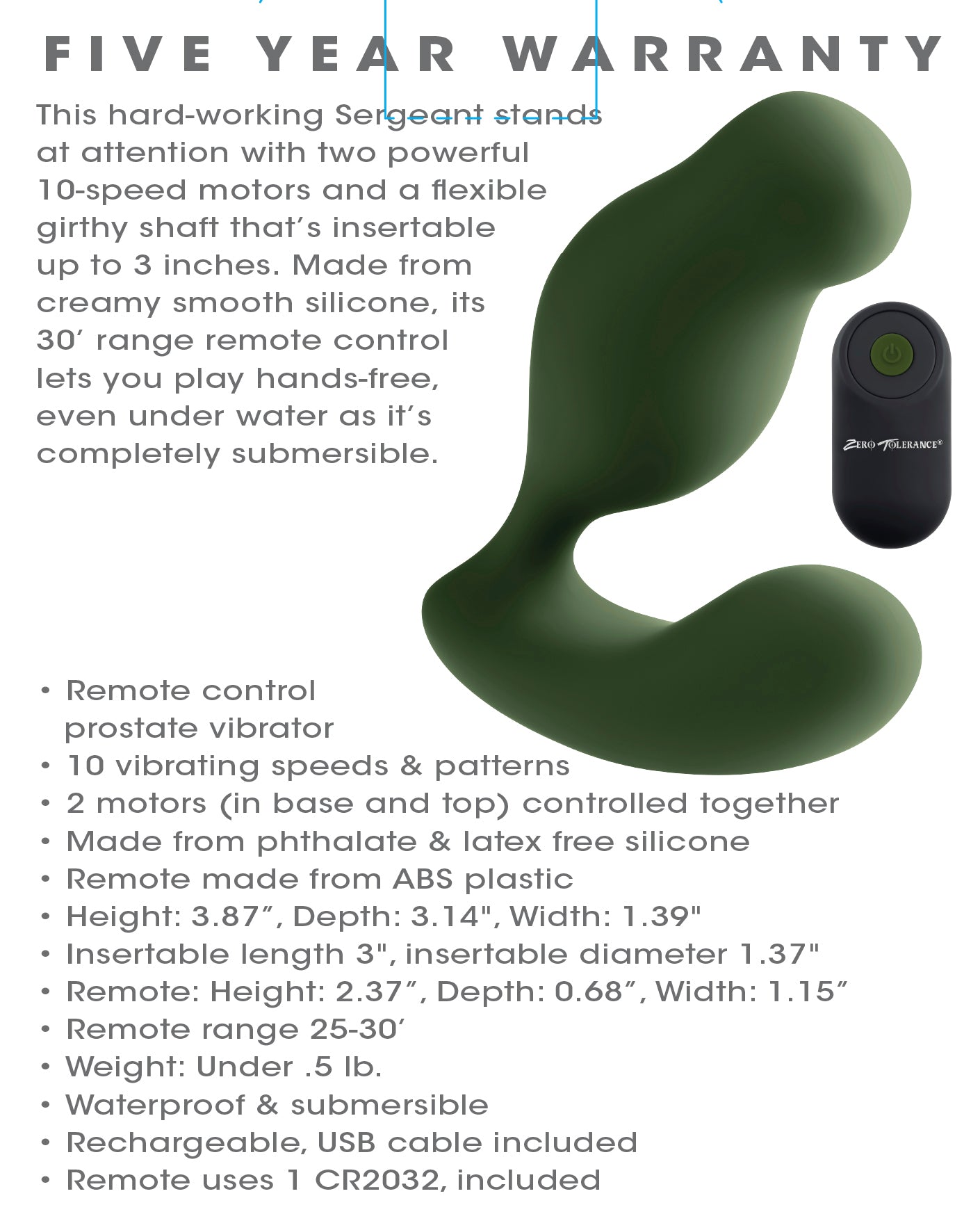 Zero Tolerance The Sergeant Prostate Massager w/Remote