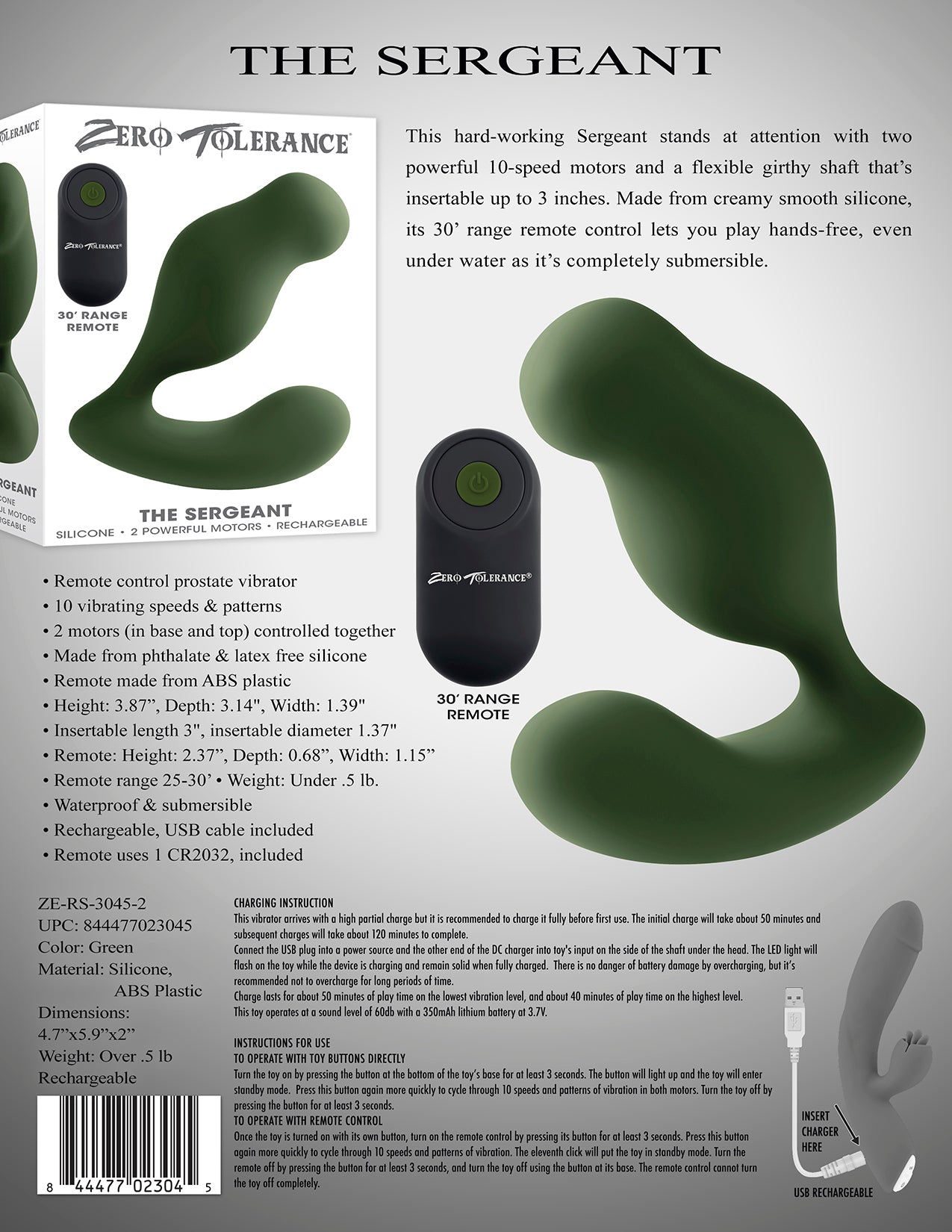 Zero Tolerance The Sergeant Prostate Massager w/Remote