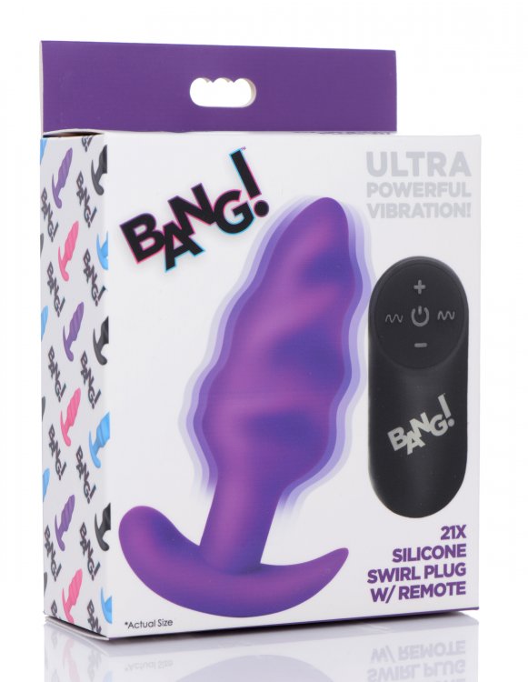 Bang! 21x Vibrating Silicone Swirl w/ remote Butt Plug