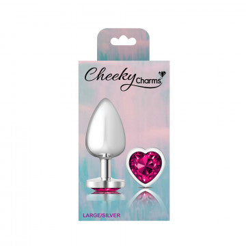 Cheeky Charms Heart Bright Pink Large Silver Butt Plug