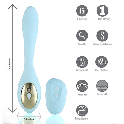 Harmonie Teal Bendable Dual Vibrator W/ Remote Control