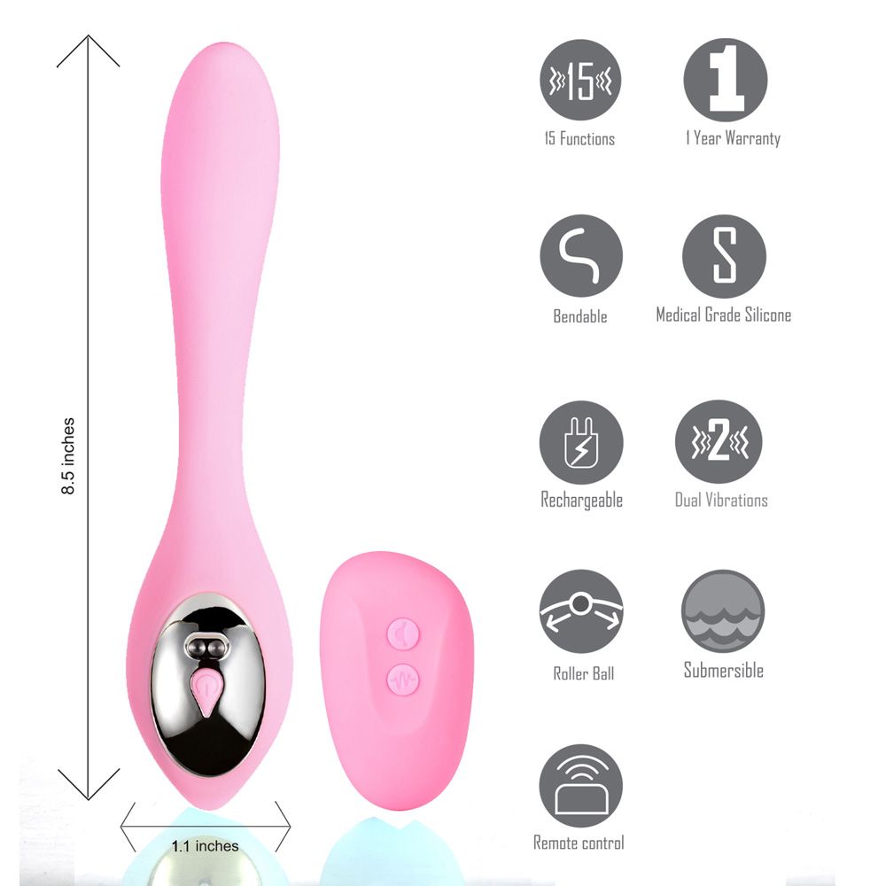 Harmonie Pink Bendable Dual Vibrator w/ Remote Control  Couples Vibrator