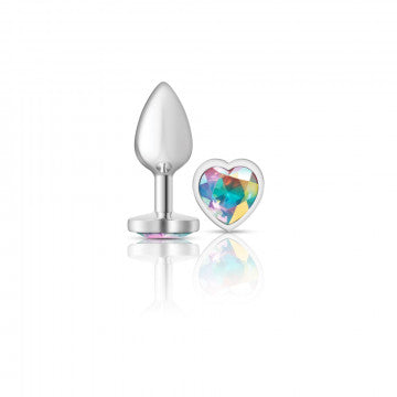 Cheeky Charms Heart Clear Iridescent Small Silver Butt Plug